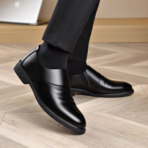 YRC Yierkang leather shoes for men in spring genuine leather men casual business formal wear black one foot breathable cowhide youth Yierkang CZ 6189 four-season black 38