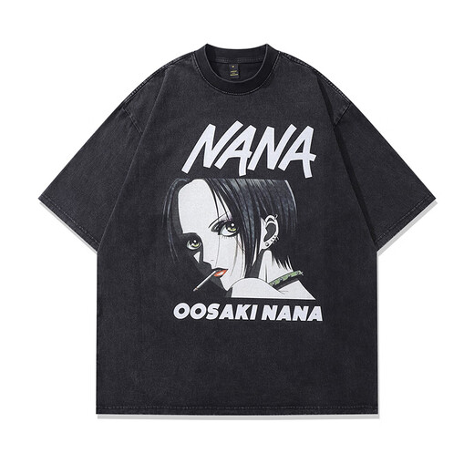 Jingpu Fei Harajuku Retro Anime Shirt for Men Coton Washing à manches courtes Lavage paresseux 691 S
