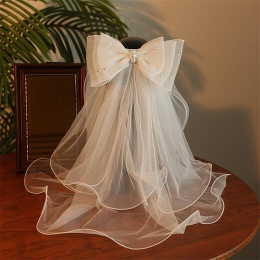 Holen Sie sich einen Schleier auf der Flucht, Prinzessin Brautkopfschmuck, Haupt-Hochzeitskleid, Registrierung Schleier mit zweischichtigen Edge-Hochzeitsbogen 6623 Veil Duckbill Clip unter 60 cm