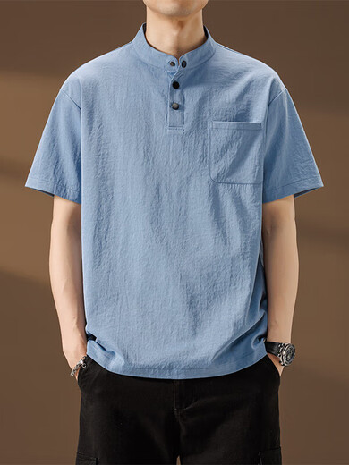 Kazuki Kuraishi Henry Collar Polo Polo à manches courtes pour hommes à manches courtes Col à moitié à manches en ligne zhongshan Top Brepwable Grey XL Port de poids 140-155jin [Jin est égal à 0,5 kg]