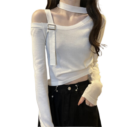 Hualin Fashion Design Niche Shirt for Women Korean Short à une épaule tricot tricot 2025 NOUVEAU 11303 Black One size (70-125jin [Jin est égal à 0,5 kg] peut être porté)
