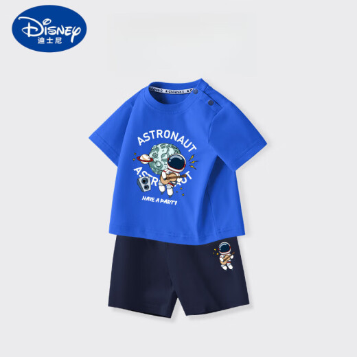 迪士尼（Disney）男童短袖套装宝宝a类纯棉上衣2025夏季小童宝宝运动短裤圆领上衣 AP12088X杏+I12088K藏青 80 cm