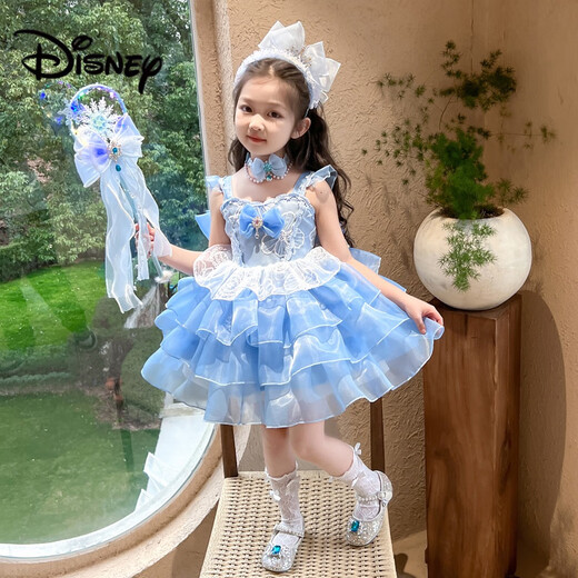 迪士尼（Disney）女童连衣裙夏季2025新款洋气小女孩高端礼服爱莎公主裙洛丽塔裙子 【蓝色裙子】JSGY6625爱莎连衣裙 100 cm 建议身高95左右