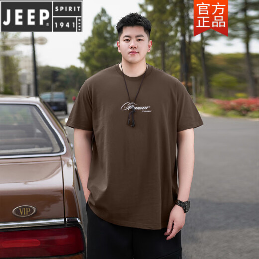 JEEP SPIRIT美式休闲大码纯棉短袖T恤男夏季潮流ins胖子宽松加肥加大圆领半袖 A6623-白色 2XL (建议140-160斤)
