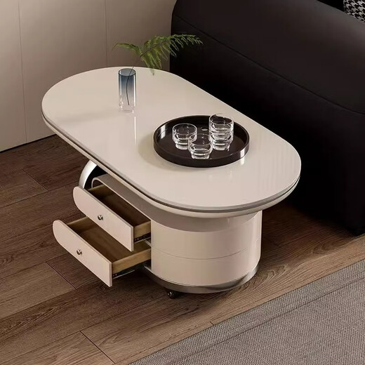 Mesa de té de tablero de Mengsha Juyan borde de sofá de apartamento pequeño mesa de café ligera lujo de alta gama 2025 nueva sala de estar de sala de estar móvil 0.9m titanio gris mesa de té de carro móvil de doble capa