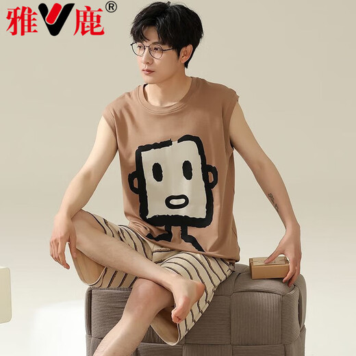 Yalu puro algodón de algodón chaleco para hombres shorts sin mangas sin mangas de verano adolescente de verano dibujos animados de ropa para alumno de ropa 719 l