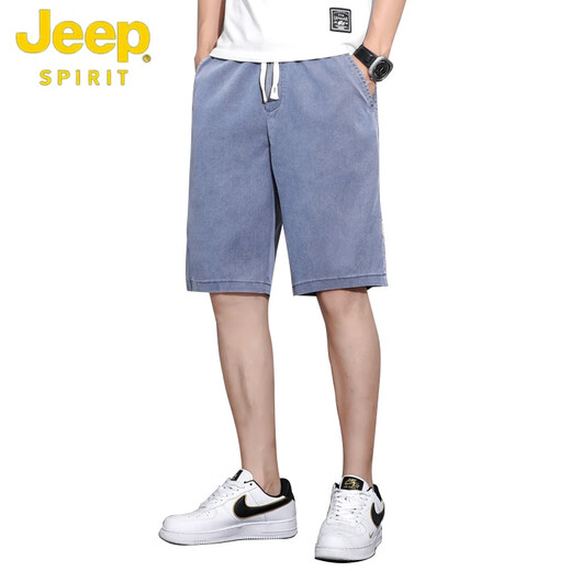 Jeep (JEEP) Tennis denim shorts men's five-point pants summer loose straight wide-leg pants men's trendy ice silk casual mid-sized pants 1049 blue M 100-115Jin [Jin equals 0.5 kg]