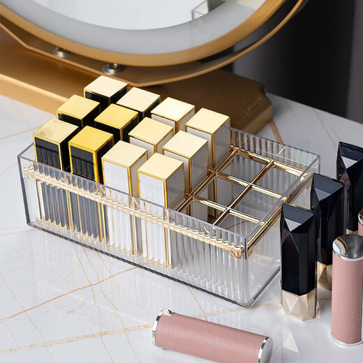 Xiyin lipstick storage box cosmetics storage box desktop 18-grid lip glaze lipstick lip gloss storage box lipstick storage box transparent gold edge