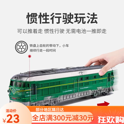 怡心仙娜玩具火车绿皮火车小火车老式蒸汽高铁模型儿童玩具车1一3岁男孩2 【电池版】绿皮火车-惯性可开门