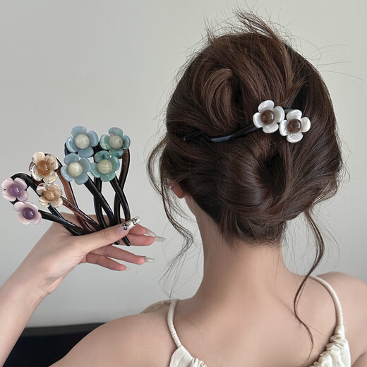 Retro style flower one-word hairpin for women with hair on the back of the head twisting clip hairpin hairpin apricot flower