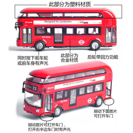 Jianyuan Shuangsheng Tram Bus Sightseeing Bus Huili Sound und Photoalalloy Bus Model Kinderspielzeugauto Geschenk Kaiwei 1713 Busschule Bus Bus