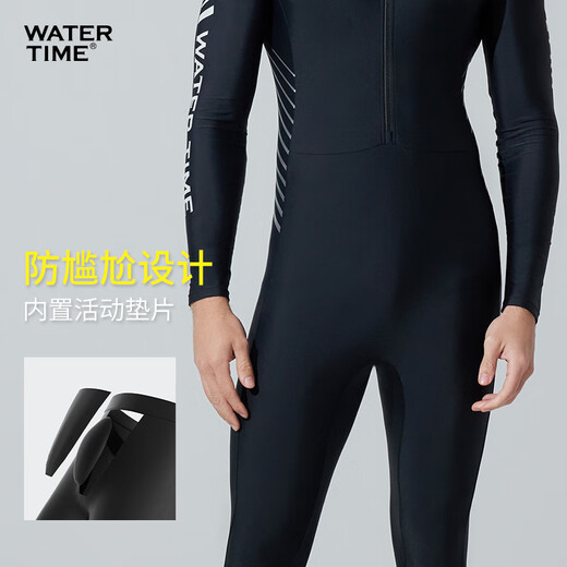 WATERTIME wetsuit men's swimsuit sun protection quick-drying surfing suit one-piece jellyfish suit snorkeling suit one-piece wetsuit - black silver M