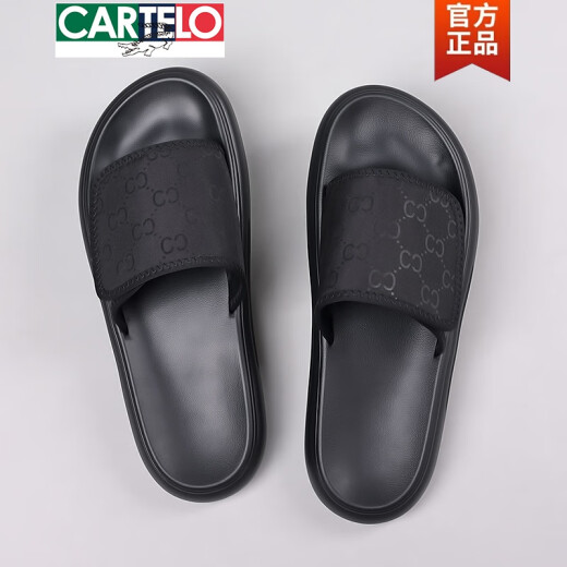 卡帝乐鳄鱼（CARTELO）拖鞋男夏季2025新款时尚百搭软底沙滩鞋男士外穿防水防臭一字拖鞋 黑色6189 38
