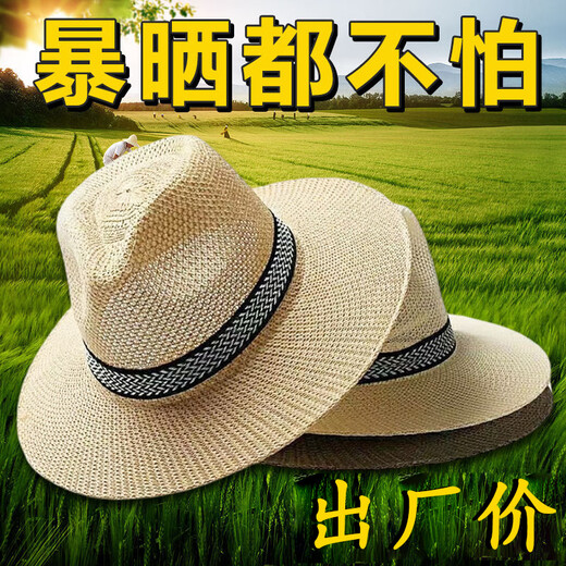 NKADDS夏天草帽子男士遮阳帽大檐防晒帽户外太阳帽大沿钓鱼帽旅游沙滩 透气防晒米色时尚百搭 均码