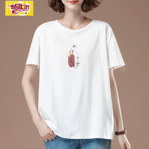 酷章（KUZHANG）2025新款胖mm短袖t恤女夏季加大码女装宽松棉中年妈妈显瘦薄款百 白色9896款 XL  115-130斤