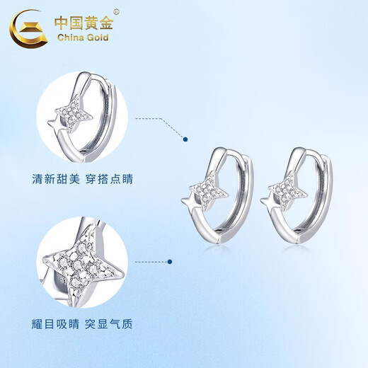 China Gold (CHINA GOLD) Star Platinum Earrings for Women PT950 Platinum Earrings Platinum Earrings Wedding and Birthday Gifts for Girlfriends and Wife Platinum Star Earrings About 2.1g