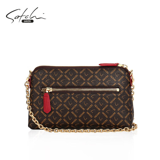 Satchi [New Product] Damen -Tasche neue PVC Klassische Print Frauen Clutch Mode vielseitige Frauenkette Crossbody Bag Braun/Dunkelrot
