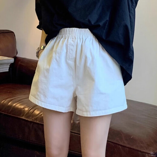 Miao Yijia white shorts women's casual pants autumn loose hot girl running sports super shorts showing leg length hot pants outer wear elastic waist loose shorts white XL recommended 105-120Jin Jin equals 0.5 kg