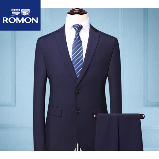 ROMON Men's Men's Suit Slim Jacket Small Suit Business Formal Wear Student Work Interview Professional Wear New Product Navy Two Button Suit+Trousers XS 160/80A 80-95Jin Jin equals 0.5 kg