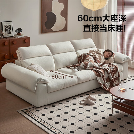 Quanyou Home Fabric Sofa Living Room Modern Simple Small Apartment Straight Row Removable and Washable White Ou Sofa Home