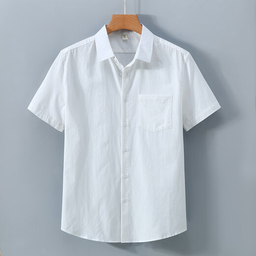 100% pure cotton American heavy short-sleeved shirt men's summer solid color lapel work casual white shirt 1502 bean paste red pocket 3XL (170-190Jin[Jin equals 0.5 kg])