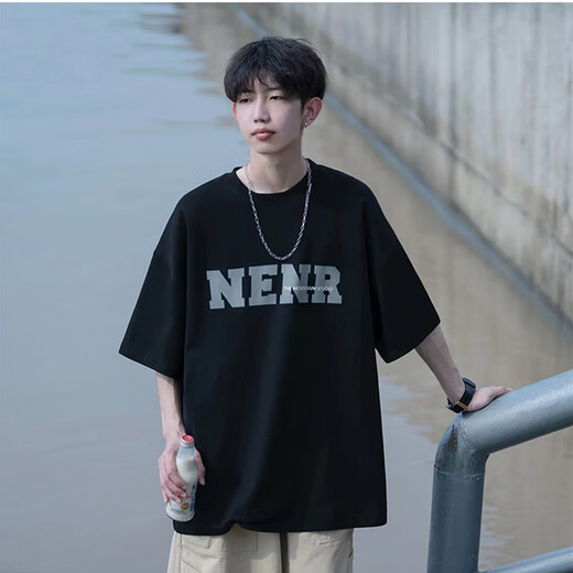 Kurzärärmiges T-Shirt für Männer 13 reine Baumwolle 12-15 Jahre alte hübsche Junior High School-Schüler 14 Teenager Trendy Summer Clothing 9201 Marine (einzelne kurzärmelige) Qualitäts-Upgrade XL 120-140jin [Jin gleich 0,5 kg]