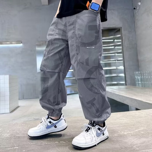 Boys summer breathable trousers 2025 new cool and handsome children's foot tying mosquito-repellent pants medium-sized children's thin work pants YL-2071 [Khaki] 130