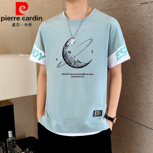 皮尔卡丹（pierre cardin）纯棉短袖t恤男夏季潮牌薄款圆领半袖体恤青少年潮流假两件上衣服 9196白色 L (约105~120斤可穿)