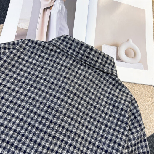 Bangqi Plaid Casual Shirt Men's Spring and Automne Shirt Shirt Lapon Corean Top Retro Retro Loose Veste C694-Black M