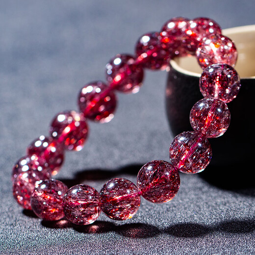 Ouyuan Natural Red Gold Strawberry Crystal Bracelet Super Seven Flower Crystal Women's Shining Diamond Blue Moonlight Tanzanite Tourmaline Strawberry Crystal Bracelet 6mm