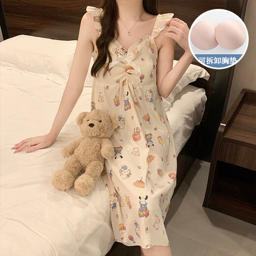 京濮飞HelloKitty云朵棉睡衣女吊带睡裙可爱胸垫家居服 9923#睡裙-带胸垫 XL 170