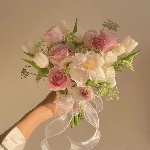 婚礼手捧花新娘手捧结婚出片郁金香领证仿真花拍照道具七夕 三生三世手捧花