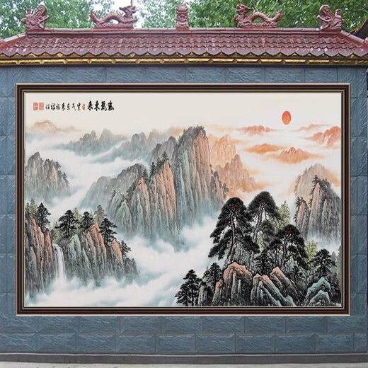 IOSN迎门墙壁画农村大门庭院影壁墙照壁墙瓷砖壁画背景户外迎门墙装饰 岩晶大板/一平方户外专用826规格 1-1㎡