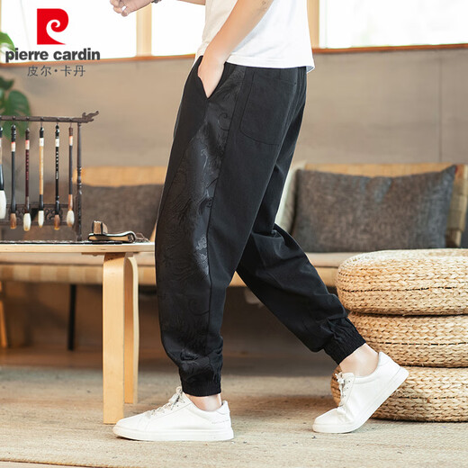 Pierre cardin spring and summer linen casual trousers Chinese style men's pants fat large size men's loose cotton linen harem lantern 983 white M Recommended 100-120 Jin [Jin equals 0.5 kg]