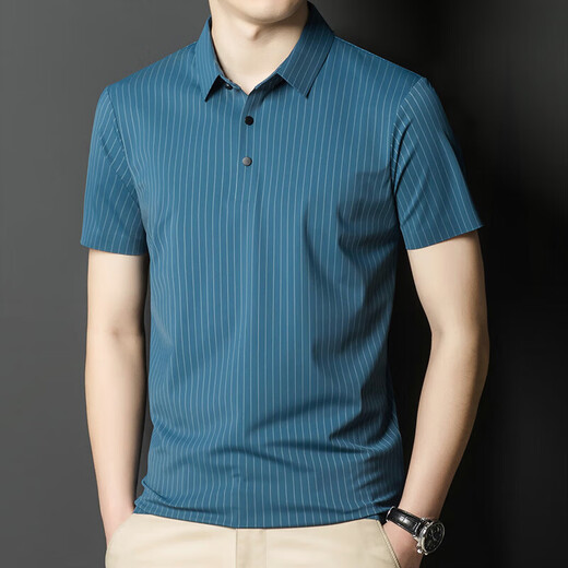 Генеральный директор Yageol Xia Traceless Ice Silk Fort-Forte Forte Forte Men's Men's Late Late Late Later Business Casual Polo Рубашка полосатая футболка 6996 серый S 165