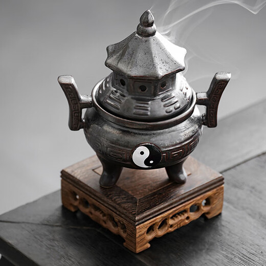 Miaopule Alchemy Furnace Cauldron Taishang Laojun Furnace Zen Tai Chi Bagua Plate Incense Furnace Home Indoor Aromatherapy Ceramic Incense Creative Chicken Wings Square + Jiamei - Rust Glaze Binary Ears Three Legs -