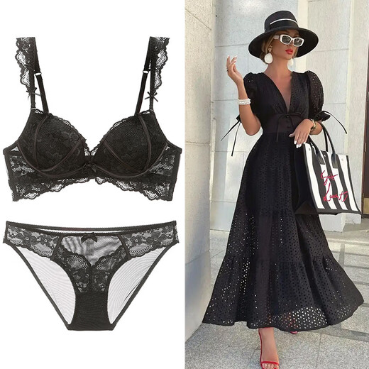 Victoria Palace Wireless Underwear, Small Breasts Gathering and Enlarging, Secondary Breast Adjustment Bra, Sexy Lace White Inner Set, Red Set 75C/34