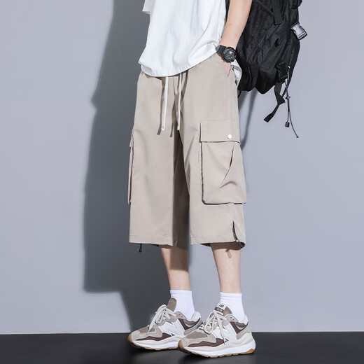Specht Khaki Arbeitanzug geschnittene Hosen für Männer im Sommer Eisseide Dünne lose vielseitige Shorts Freizeitsport überkürzt Hosen FJA430-679 Khaki M.