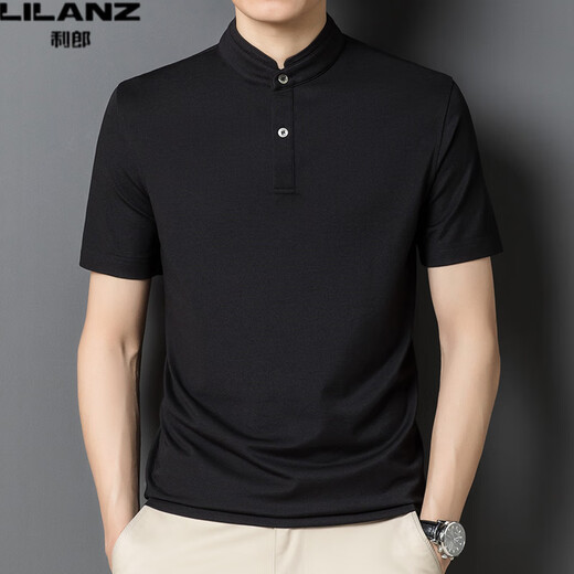 Lilang kurzärmeligte T-Shirt Herren Sommer Mulberry Seiden Chinesische Stand-up-Halsharmis