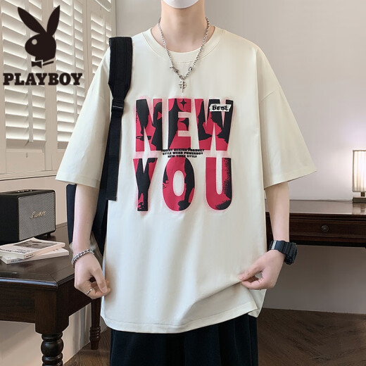 花花公子（PLAYBOY）夏季短袖t恤男孩12-15岁初高中学生宽松半袖13青少年大童体恤上衣 LF5012-黑色 M 75至105斤