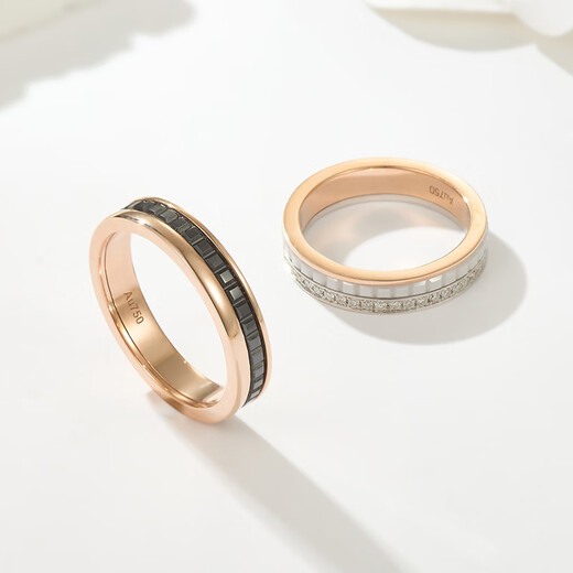 Chishe 18K rose gold nail pattern ceramic ring natural diamond women's ring two-color gold platinum couple ring Au750 18K rose gold black ceramic (light gold) women's size 10