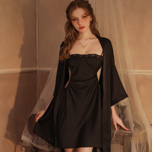 Montagut Pajamas français Sexy Sexy Hot Hollow Suspender Robe Set à deux pièces Spring and Automne Vêtements de maison à manches longues purs et lubriques XE6629 # Rose Rose avec poitrine ROSOVABLE ROSE MOSE MOTH