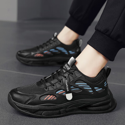 
Changxiang Huili men's shoes in summer new mesh breathable casual shoes soft sole running non-slip heightened sports trend dad shoes men F683 black 41