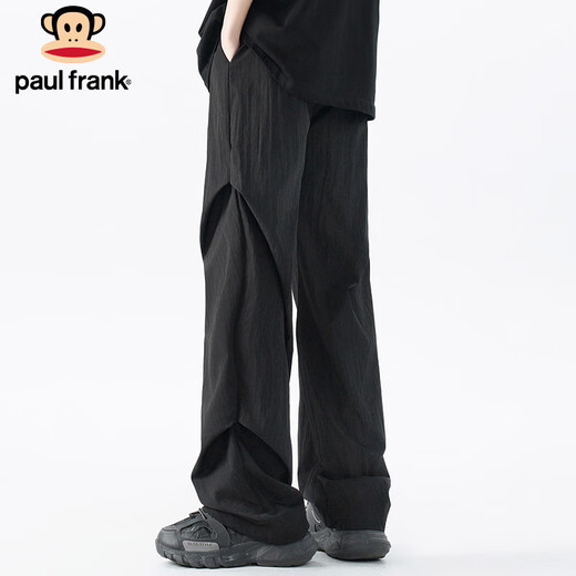 大嘴猴（paul frank）冰丝裤子男士夏季薄款休闲裤男户外阔腿男裤伞兵裤 黑色 XL