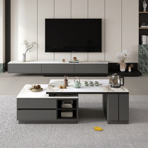 Tiransen 2025 New Slate Kung Fu Coffee Table Retractable Living Room Floor Cabinet Simple Home Kettle Integrated Tea Table Light Luxury Gray Kung Fu Coffee Table (Smart Water Supply)