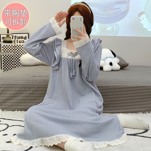 COLORFUL GEMS公主风带胸垫睡裙长袖大码家居服广州十三行 J897#豆沙 170 M【80-105斤】