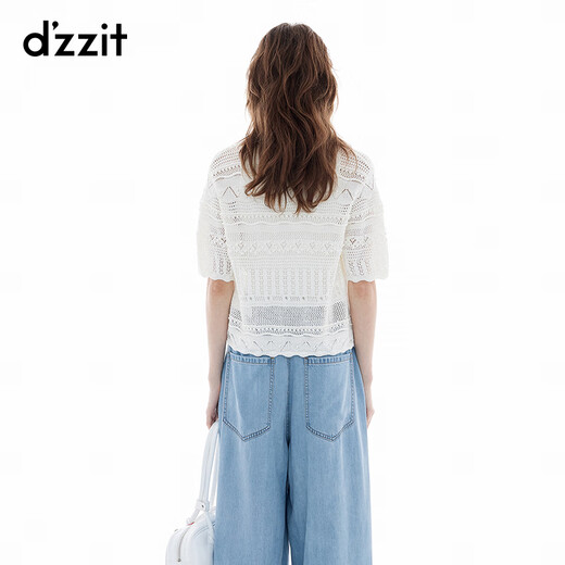 DZZIT地素短袖针织衫2025夏季新款挑洞镂空白色上衣女3J2E5171B 白色 S