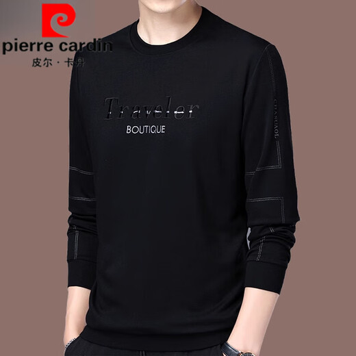 Pierre Cardin brand men's long-sleeved t-shirt pure cotton 2025 new tops spring and autumn round neck sweatshirt men's autumn bottoming shirt men A31 gray velvet thickened L 170 recommended 120-140Jin Jin equals 0.5 kg