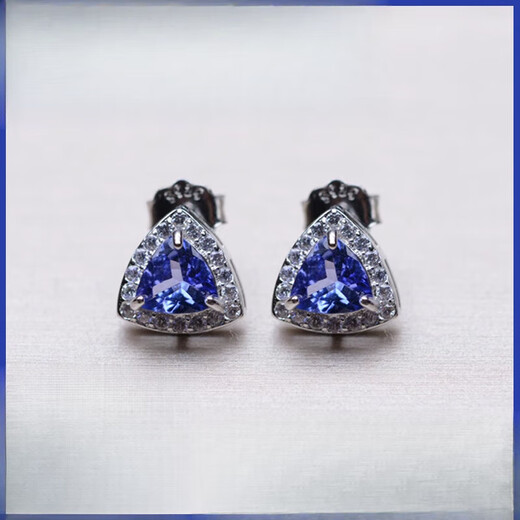 Fat Donglai Quality Tanzanite Earrings S925 Silver Plated 18 Women's Simple Fashionable Blue Gemstone Earrings