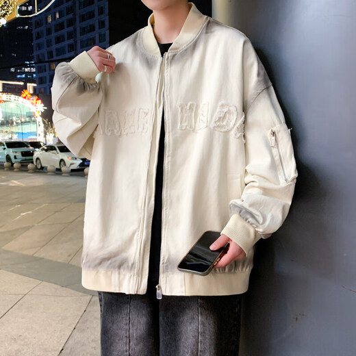 
GTYUWVG2025 American high street tie-dye handsome baseball uniform men's denim jacket Spring new couple trendy jacket 695 beige 4XL 180-200Jin [Jin equals 0.5 kg] can be worn
